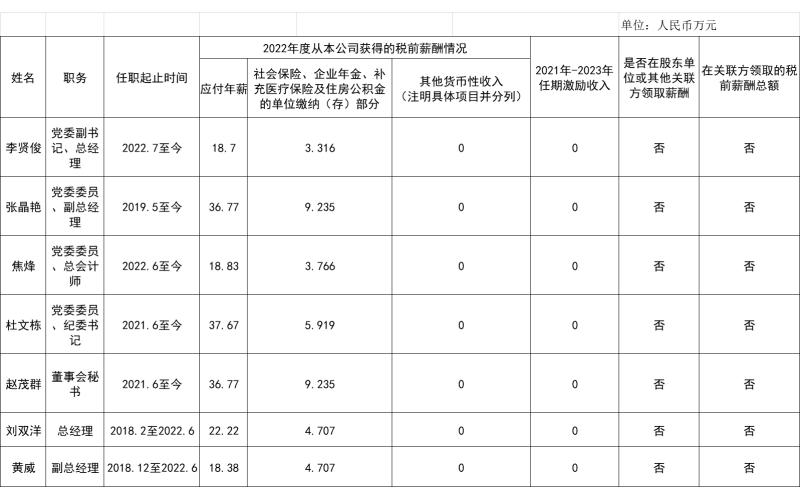 海南联合资产管理有限公司负责人薪酬信息披露
