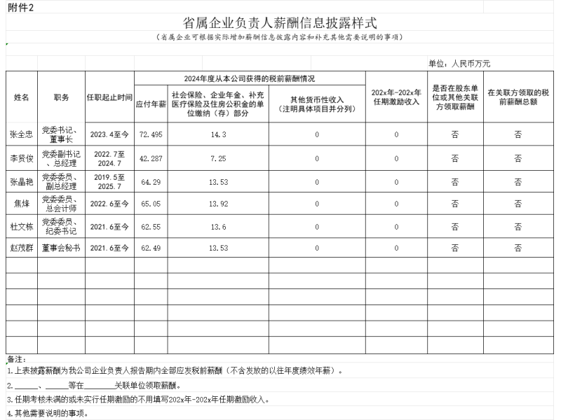 海南联合资产管理有限公司2024年度省属企业负责人薪酬信息披露表